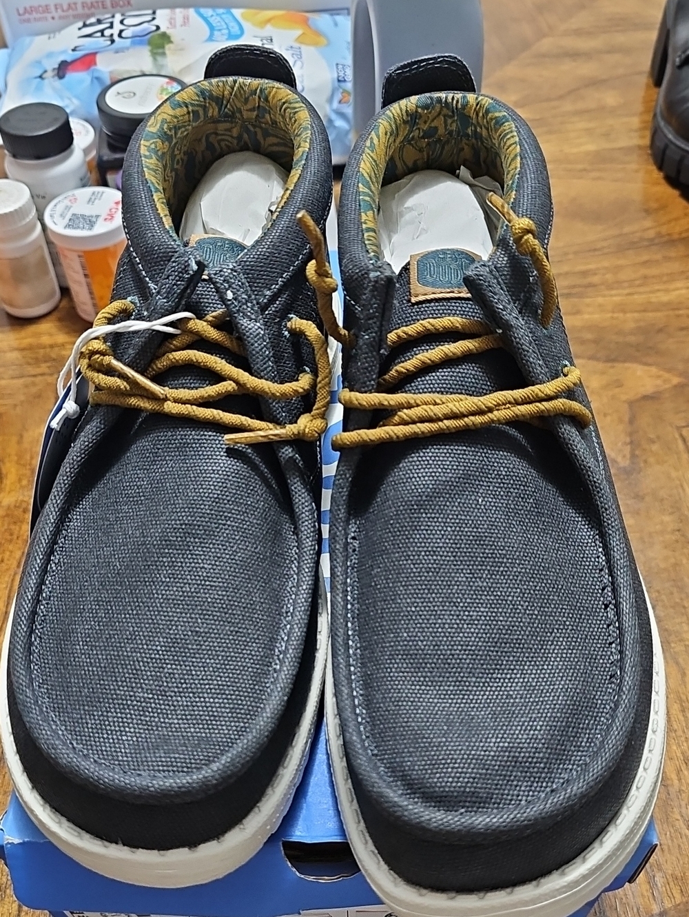 Hey Dude Wally Mid Waxed Navy Canvas Casual Men's Shoes with Tan Laces